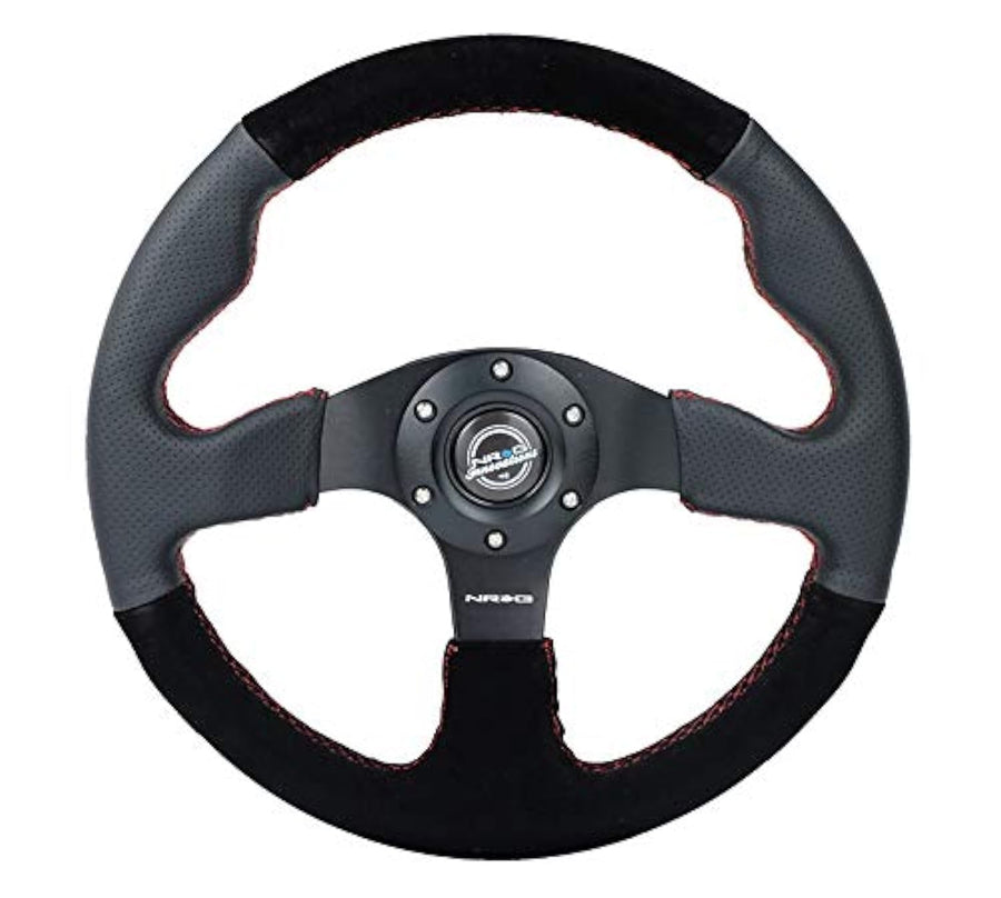 NRG Innovations Reinforced NRG-RST-012R-S-RS Steering Wheel- 320mm Sport Leather/Suede Steering Wheel with Red Stitch