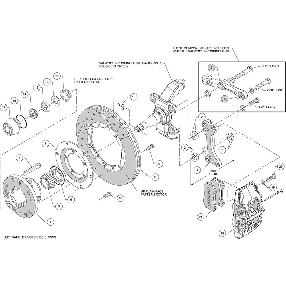 140-10741-DR WILWOOD DP6 Front Kit,12.19",Drilled,Red WWE ProSpindle