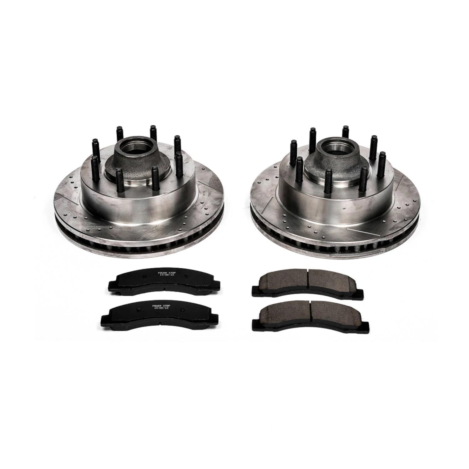 Power Stop K1893 Z23 Carbon Fiber Brake Pads Front with Drilled & Slotted Brake Rotors Kit For Ford Excursion, Ford F-250 Super Duty, Ford F-350 Super Duty [Model Specific]