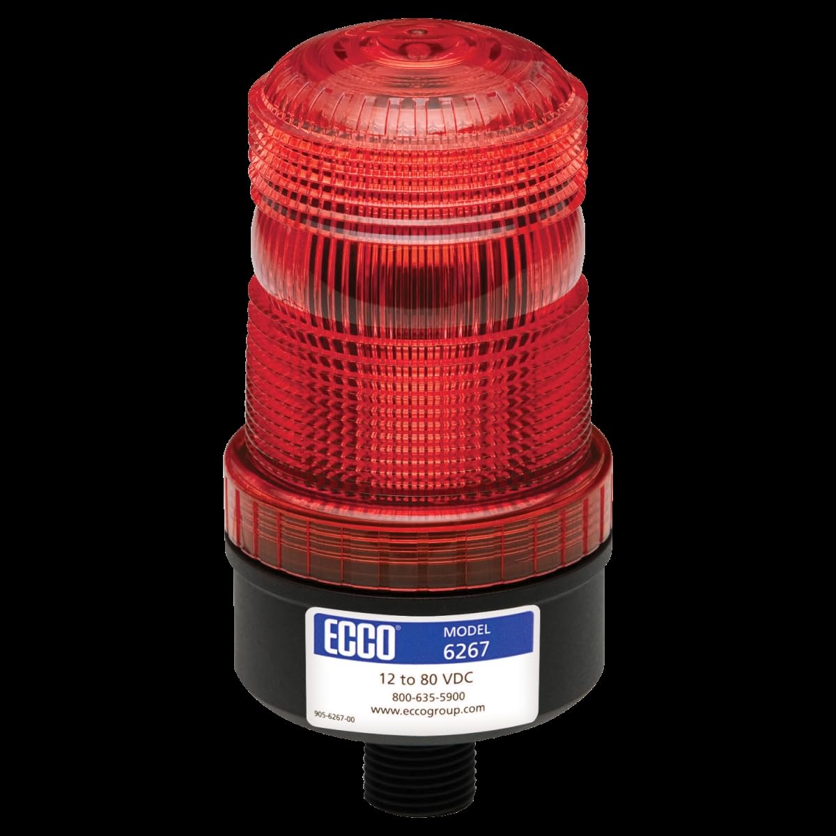Ecco 6267r Safety Group Led Beacon: Medium Profile, 12-80vdc, Pulse8 Flash, 1/2in Male Pipe Mount, Red
