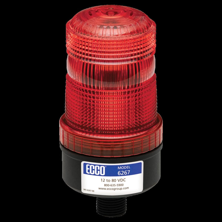 Ecco 6267r Safety Group Led Beacon: Medium Profile, 12-80vdc, Pulse8 Flash, 1/2in Male Pipe Mount, Red