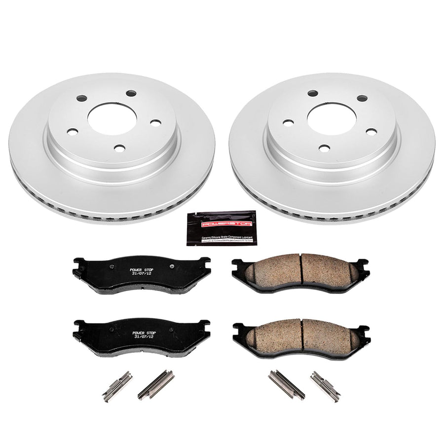Power Stop Coated Brake Rotor CRK2165 & Ceramic Brake Pads- front For Dodge Durango 2004-2006, Dodge Ram 1500 2002 [Model Specific]