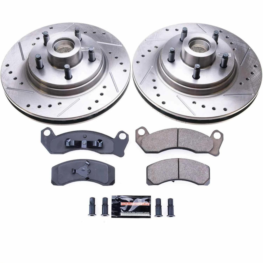 Power Stop K3089 Z23 Daily Driver Carbon-Fiber Ceramic Brake Pads and Drilled and Slotted Rotors Kit For Ford Mustang, Lincoln Continental, Lincoln Mar [Model Specific]