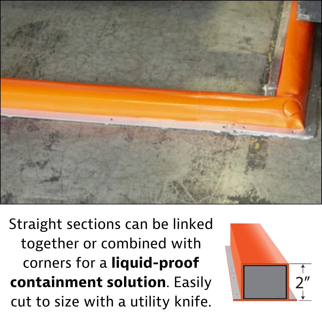 Justrite Fuel Spill Make-A-Berm™ Containment Curbs 12.5' Long x 2" High Heavy Duty Straight Section, Custom Chemical Spill Containment Berm System, Orange PVC Coated Fabric, Made in The USA, 28491