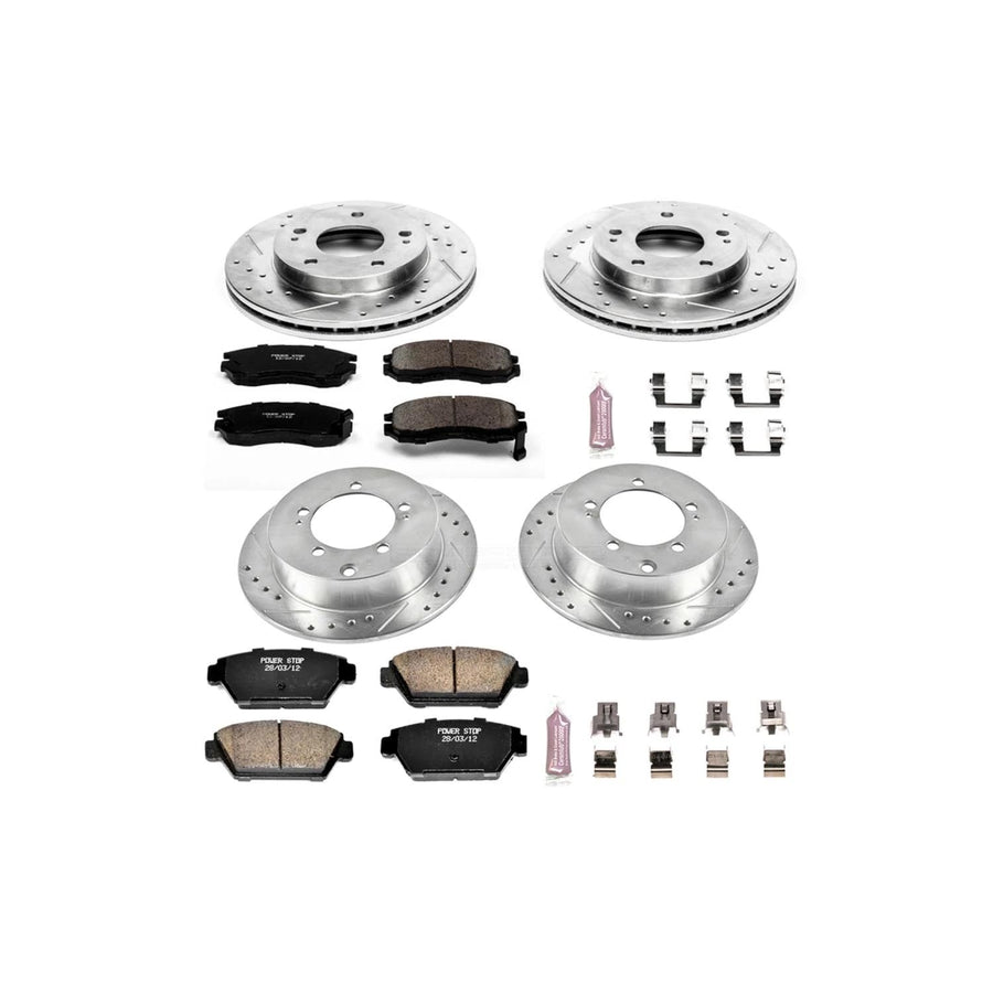 Power Stop K682 Z23 Carbon Fiber Brake Pads with Drilled & Slotted Brake Rotors Kit Front and Rear