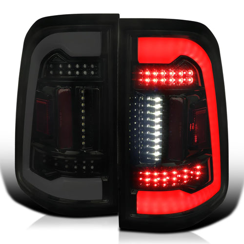 Glossy Black Smoke SPEC-D TUNING Full LED Tail Lights w/White LED Light Bar Compatible with 2019-2023 Ram 1500, Left + Right Pair Assembly