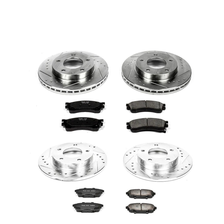 Power Stop K789 Z23 Carbon Fiber Brake Pads Front and Rear with Drilled & Slotted Brake Rotors Kit For Mazda Protege 2001-2003, Mazda Protege5 2002-2003 [Model Specific]