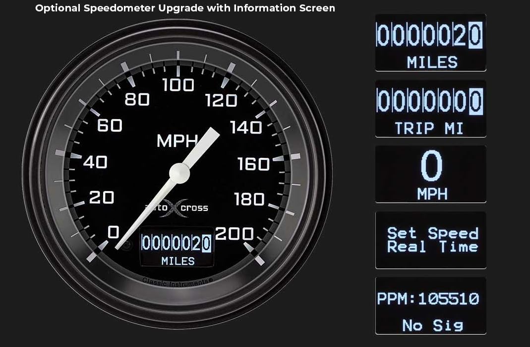 AX57DGBLF Classic Instruments Autocross Gray 3 3/8" Speedometer W/Display