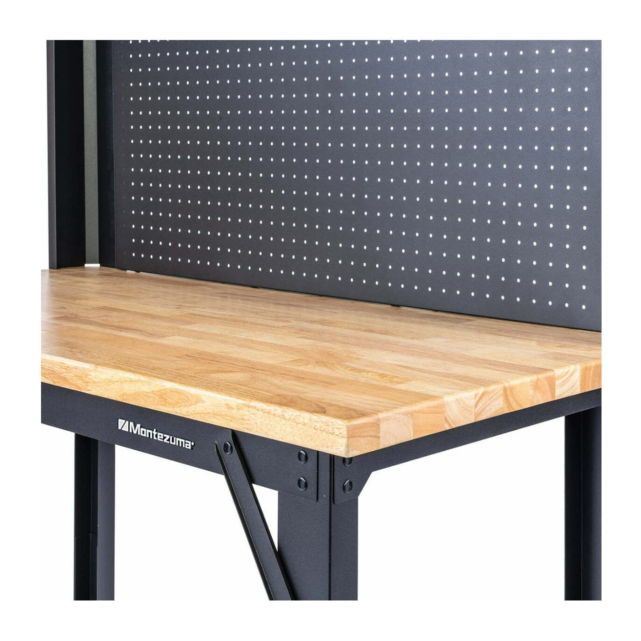 4' Adjustable Montezuma Steel and Solid Wood Workbench Station with Pegboard and Shelf Storage