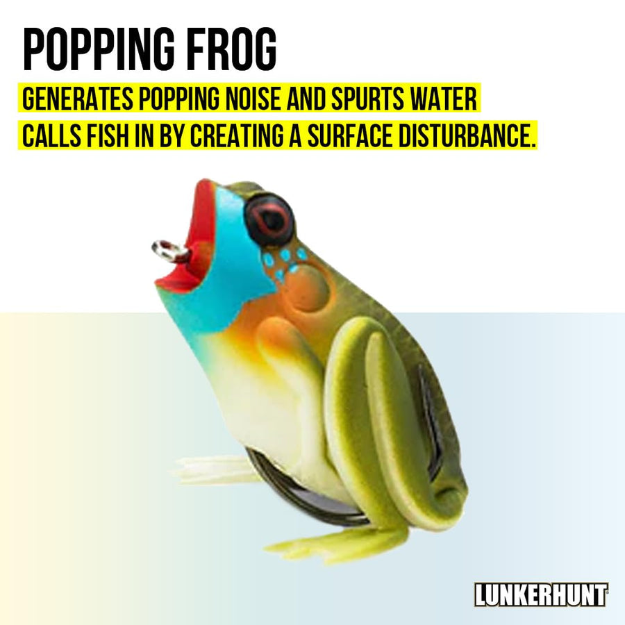 Frog Fishing Lure Lunkerhunt for Bass Fishing | Popping Frog 0.5 oz | Topwater Fishing Bait with Weedless Hooks, Hollow Body (Blue Gill)