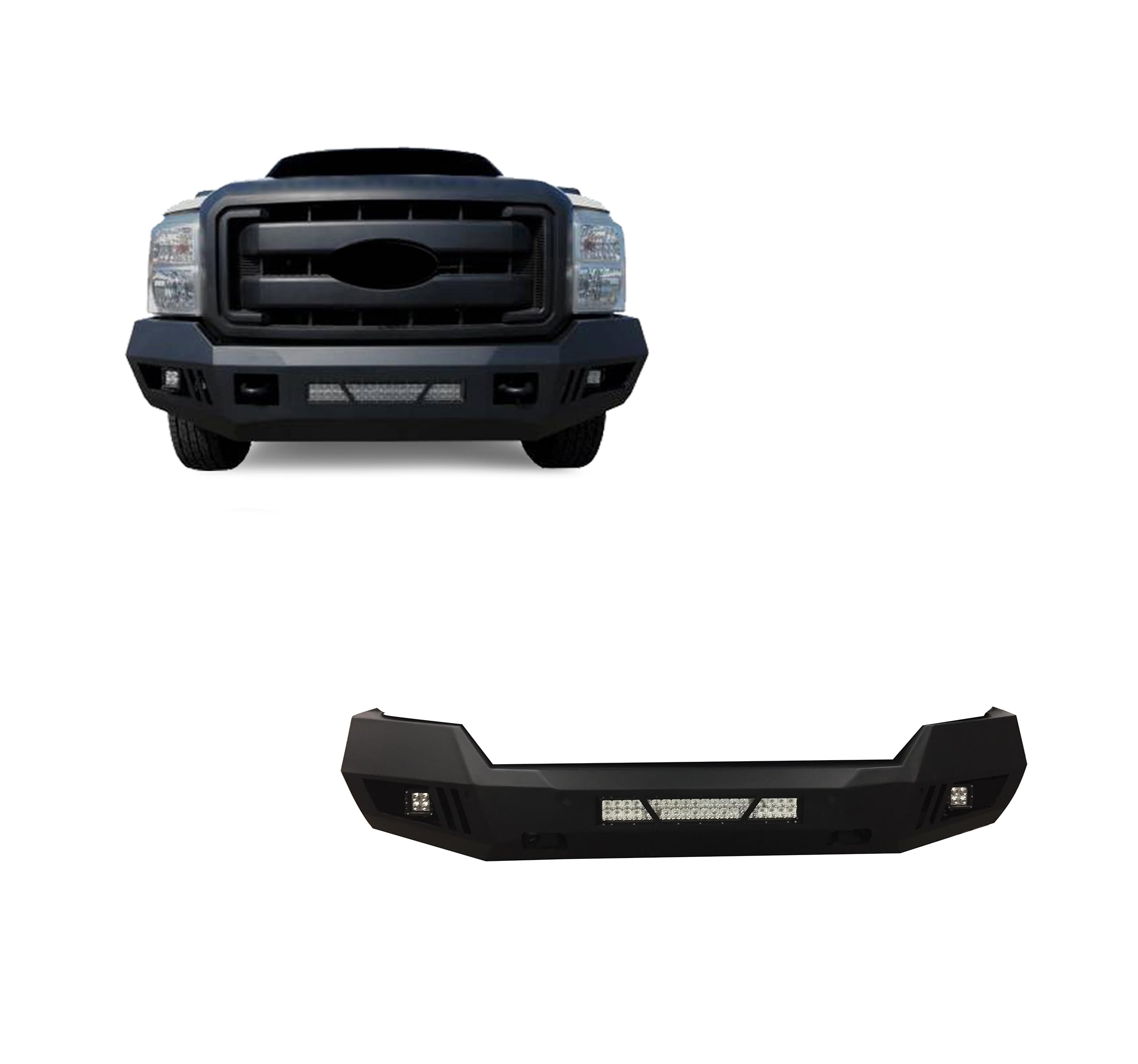 Heavy Duty Black Horse Armour I Front Bumper Matte Black Includes 1 20in LED Light Bar, 2 sets of 4in cube lights Compatible with 2011-2016 Ford F-250 Super Duty|2011-2016 Ford F-350 Super Duty