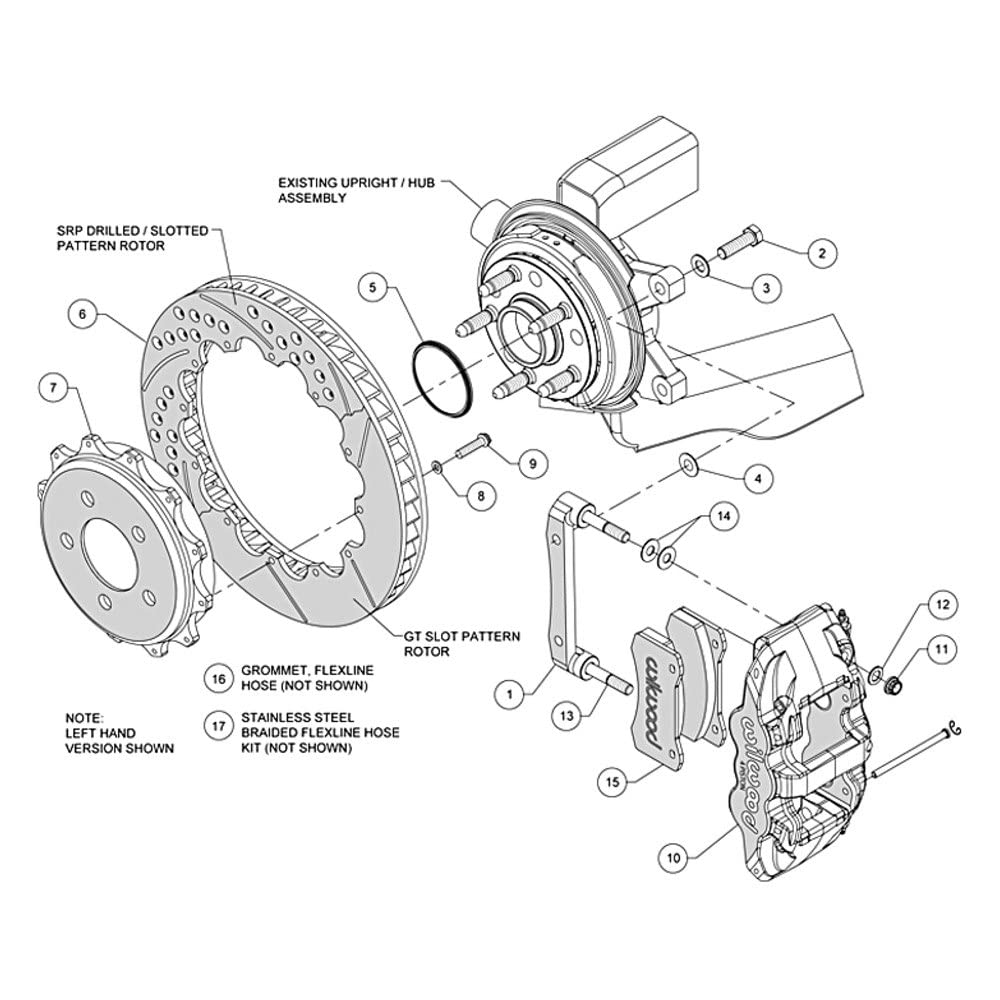 WILWOOD Rear Kit 140-12932-DR,14.00, Drilled, Red, 2008-2009 Pontaic G8 w/Lines