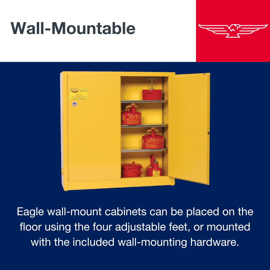 24 Gallon Eagle American Made F﻿lammable Liquid Storage Cabinet, Manual-Close Wall Mount Fireproof Cabinet for Schools, Garages, Manufacturing Facilities, 43" x 12" x 44", 1976X
