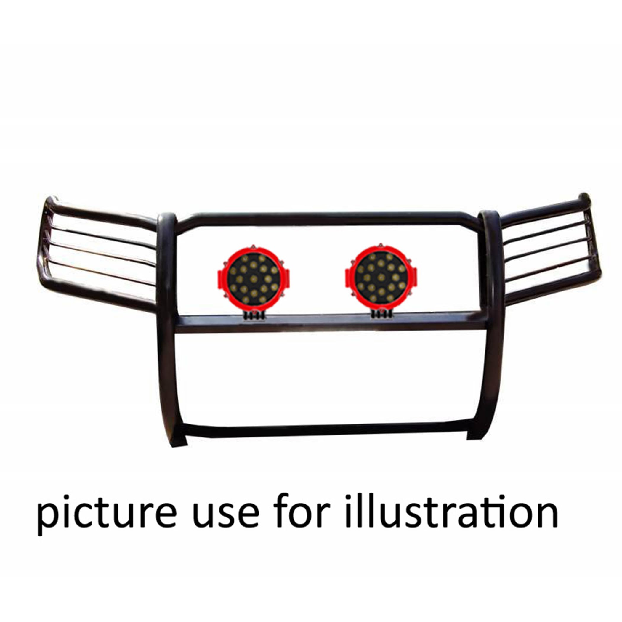 Bumper Guard Modular Black Black Horse Grille brush Come With pair of 7.0"Dia.LED Lights with Red Trim Rings Compatible with 2011-2015 Ford Explorer-17FJ28MA-PLR