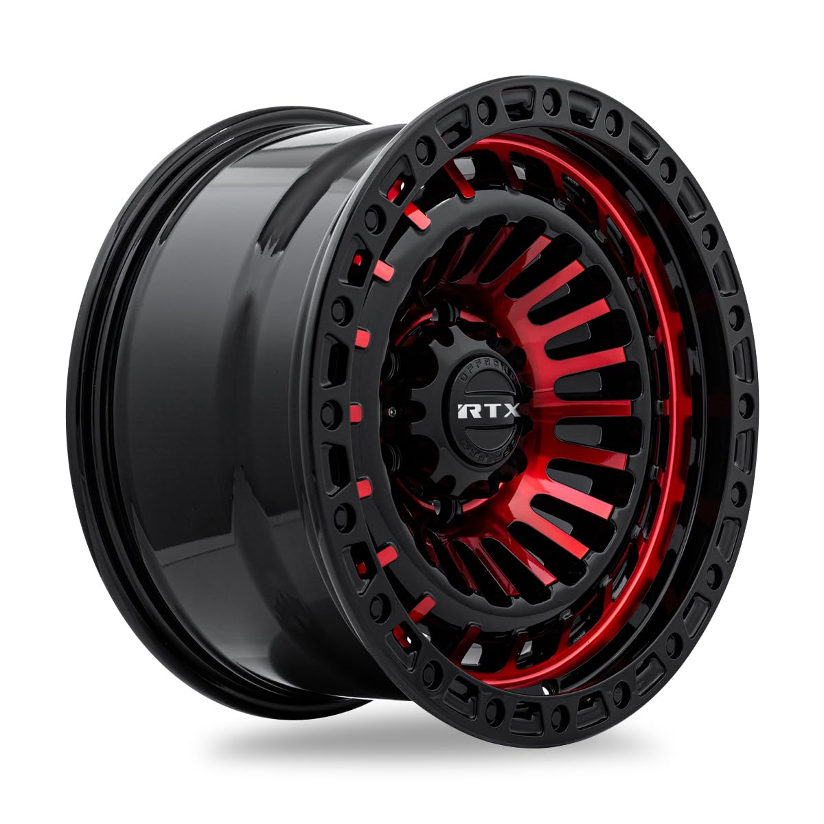 MOAB RTX Custom Wheel - 18x9, 0 Offset, 6x139.7 Bolt Pattern, 106.1mm Hub - Gloss Black with Machined Red Face Rim