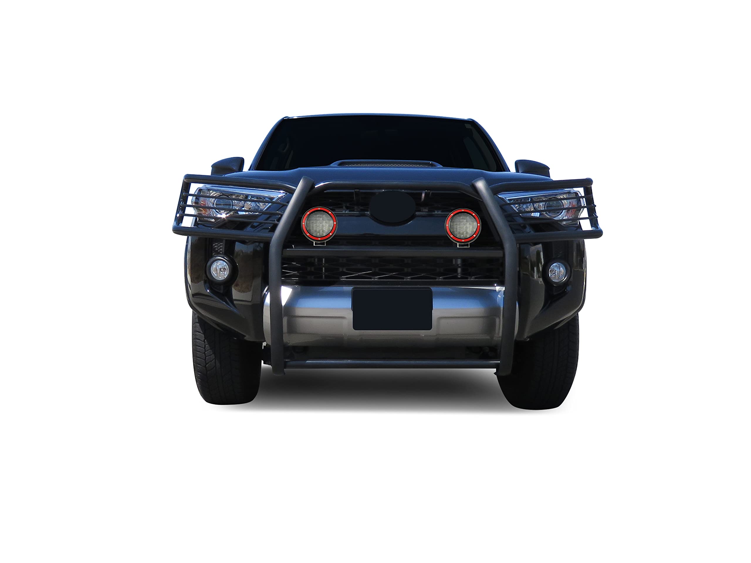 Bumper Guard Modular Black Black Horse Grille Brush Come with Pair of 5.3" Dia.LED Lights with Red Trim Rings Compatible with 2010-2024 Toyota 4Runner-17TU31MA-PLFR