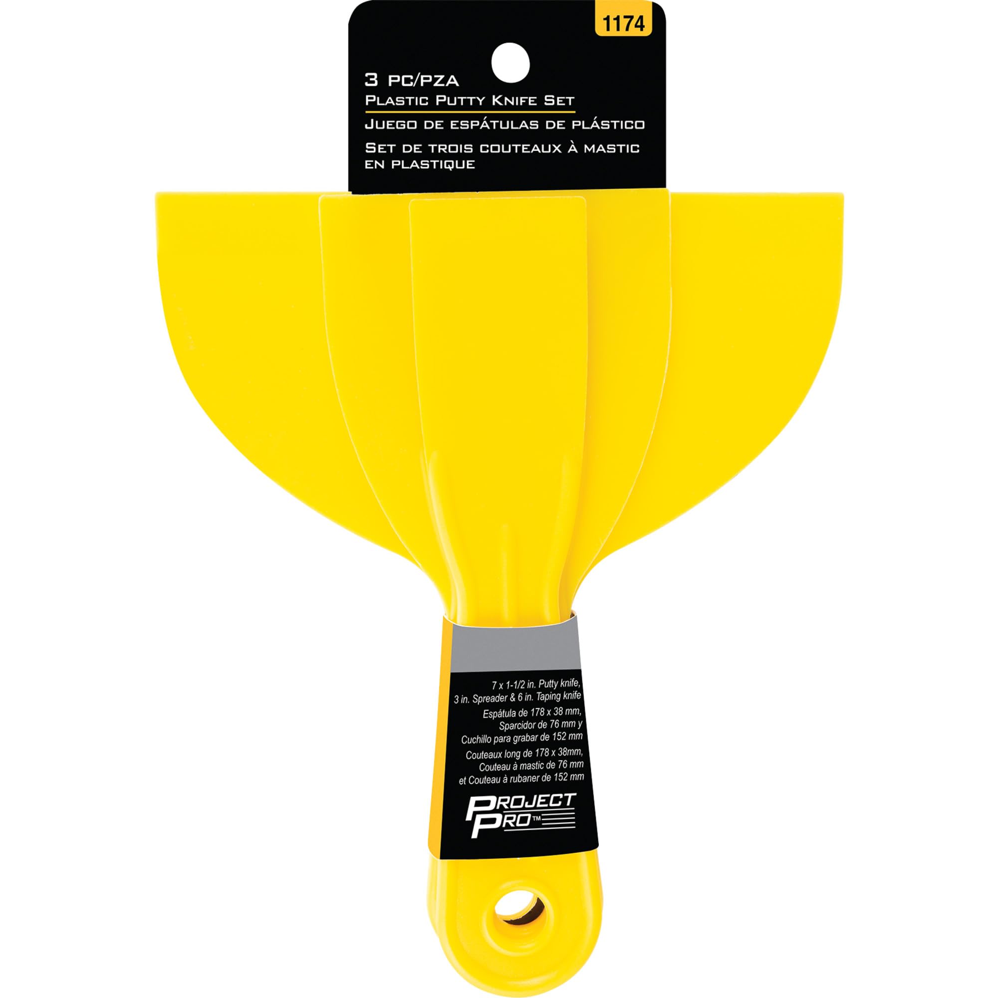3 Pc. Performance Tool Plastic Putty Knife Set, 7 In., 1.5-6" Wide, Durable Polypropylene, Contoured Blades, Washable, Yellow