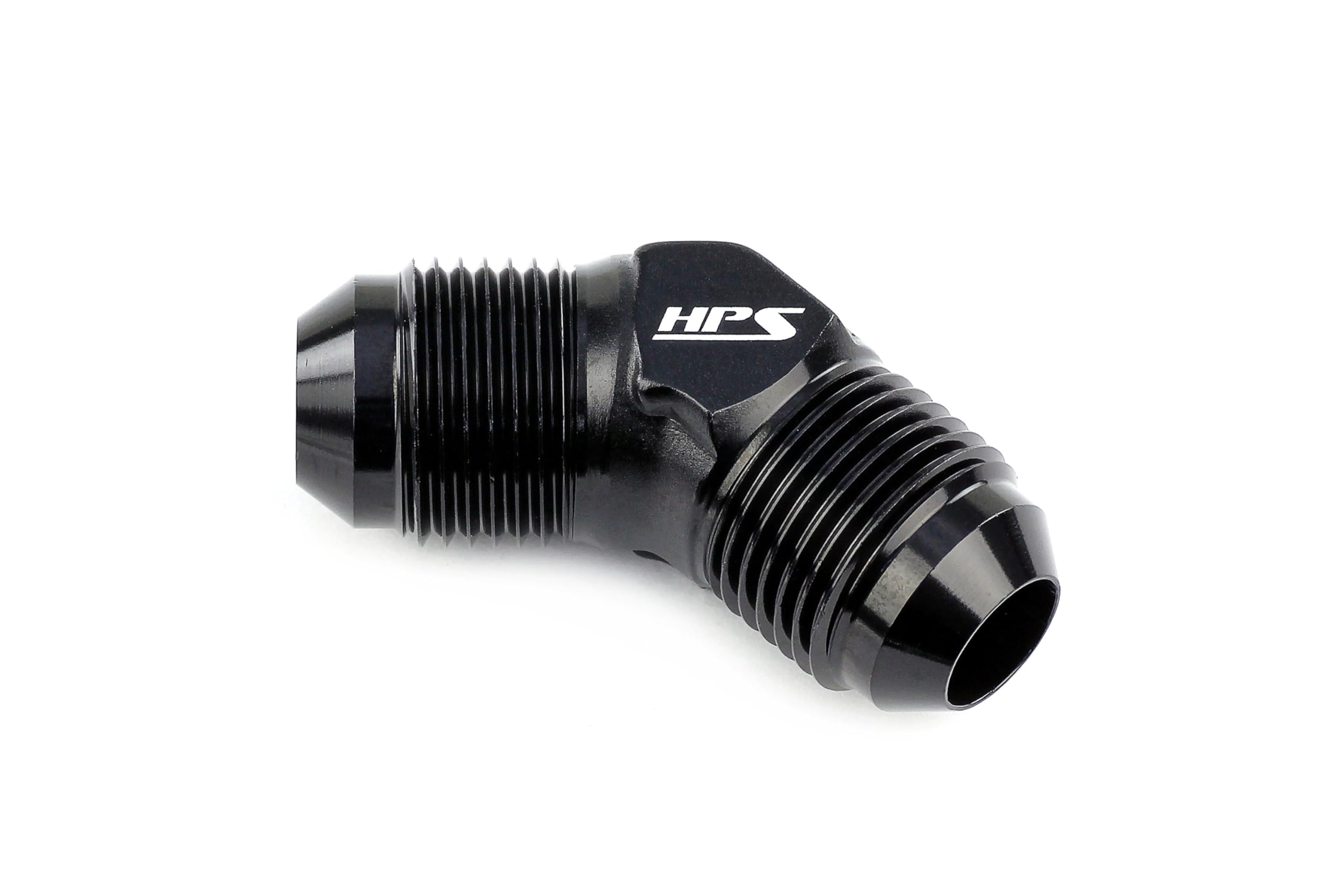 HPS AN Union Adapter Fitting AN813-8, Male to Male, Aluminum, Size: AN-8, Angle: 45 Degree, Black