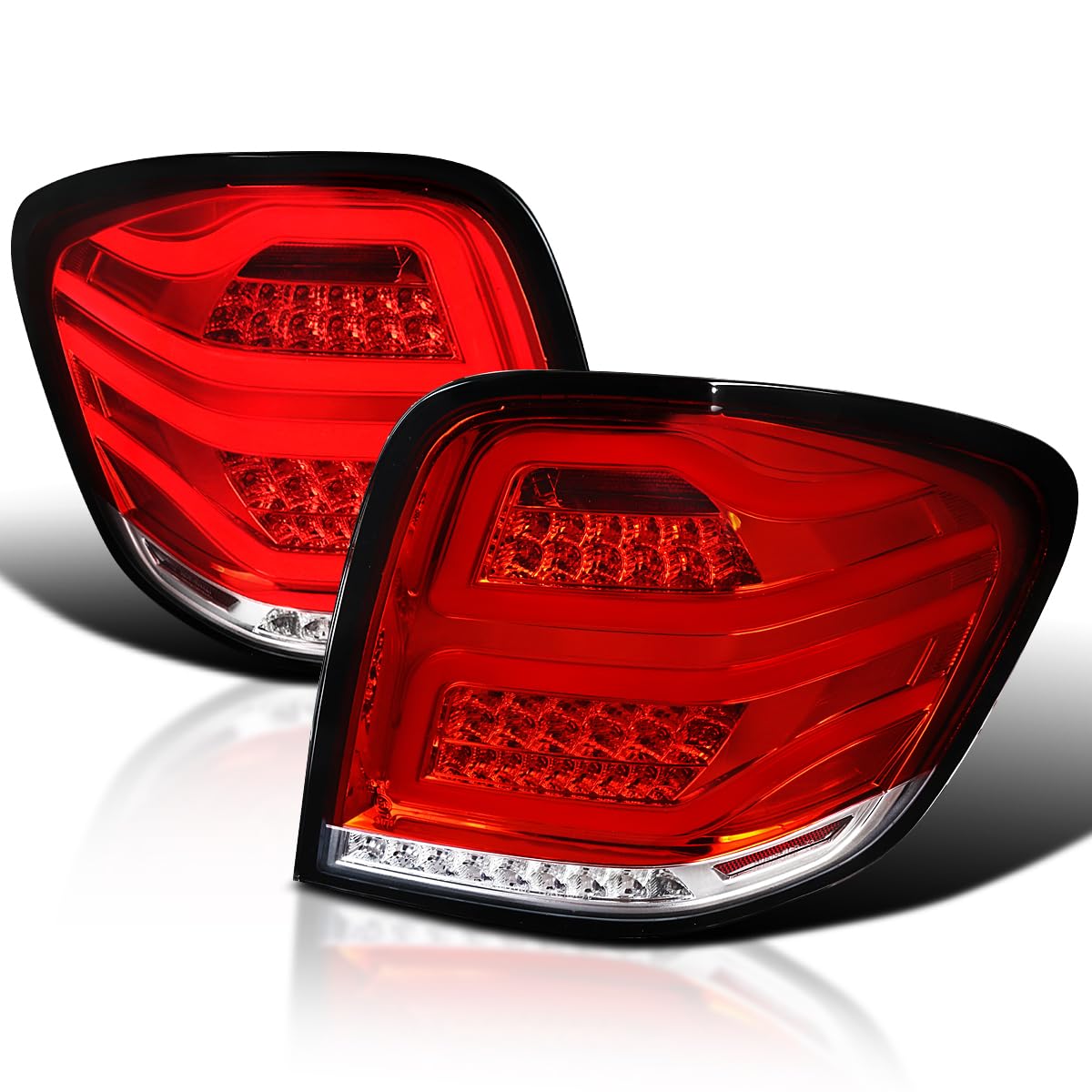 Red LED Bar Tail Lights SPEC-D TUNING Compatible with 2006-2011 Mercedes-Benz W164 ML-Class, Left + Right Pair Assembly