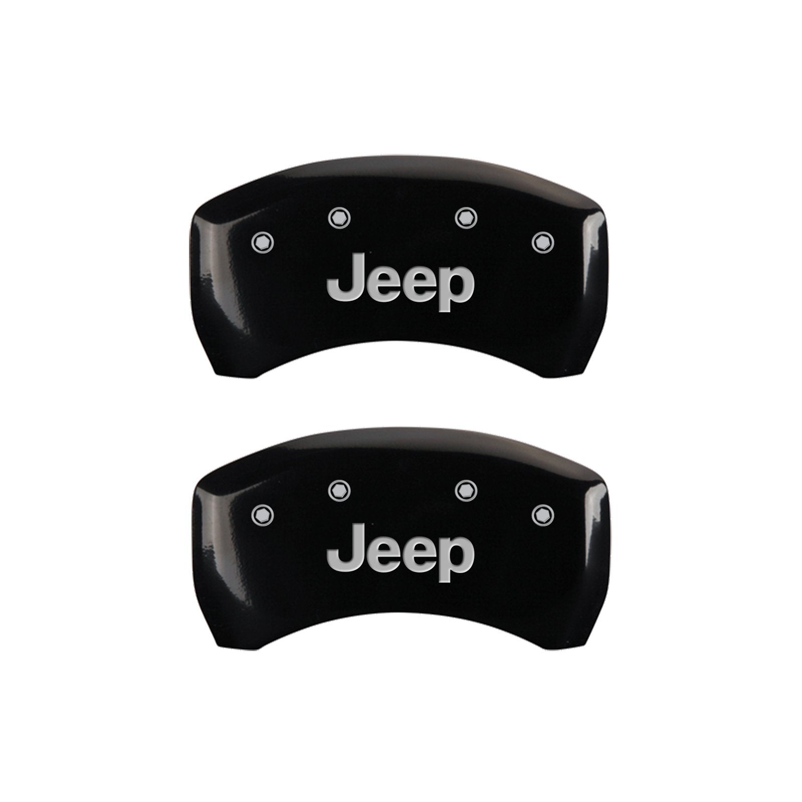 MGP Caliper Covers Black Powder Coat Finish 42012SJEPBK Front and Rear Caliper Cover, Set of 4 (JEEP Silver Characters, Engraved)