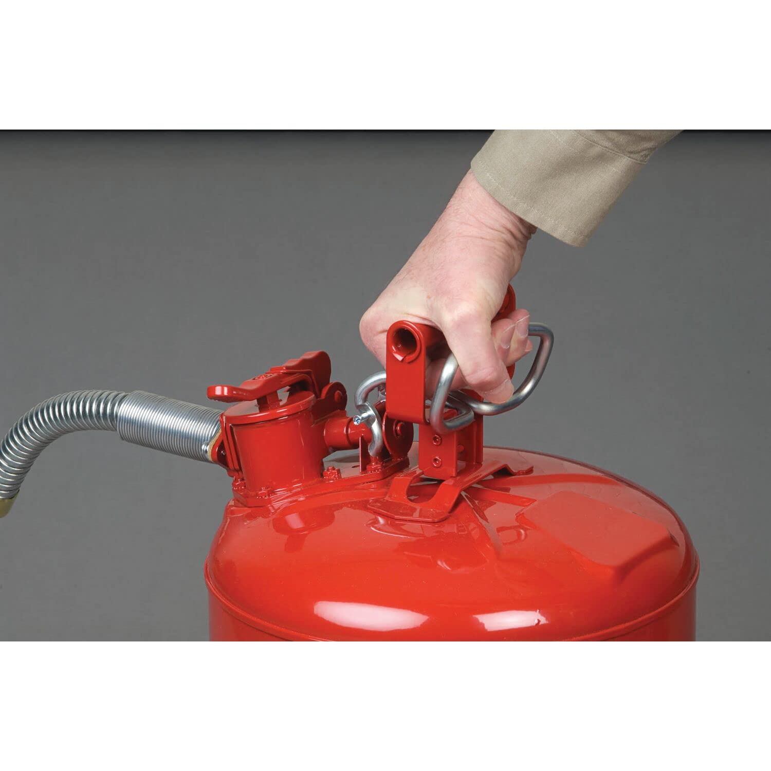 Justrite 2.5 Gallon Blue Type II Safety Can for Kerosene with Flame Arrester, Self-Closing Lid, and 1" Flexible Metal Spout, Made in the USA, Galvanized Steel Flammable Storage Can, 7225330