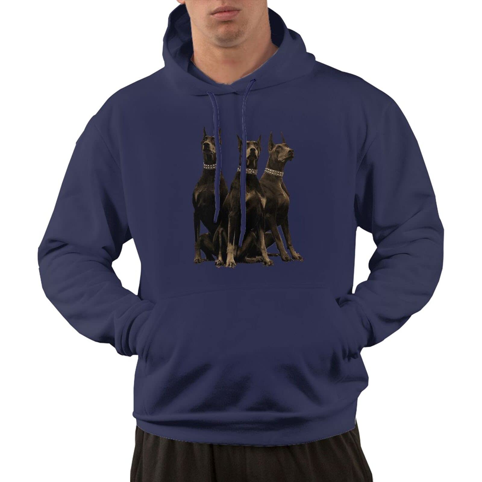 Majestic Dog 3D Printing Personalized Cartoon Hoodie Hoodie Fleece Round Tie Pocket Pullover Sweater Fall and Winter Thickening, Navy, Large