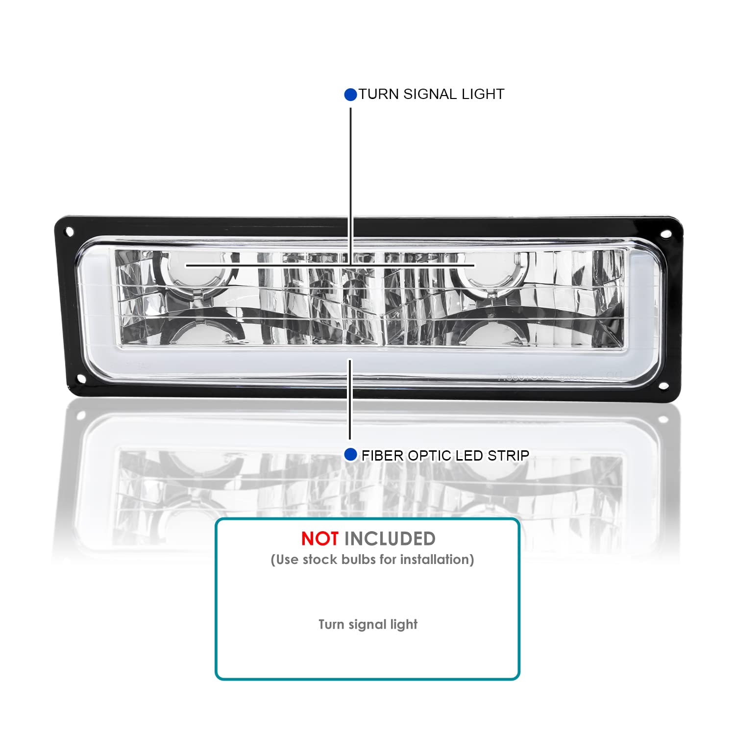 Chrome LED Bumper Lights SPEC-D TUNING Signal Lamps Compatible with 1988-1999 GMC C/K Chevy C10 1500 2500