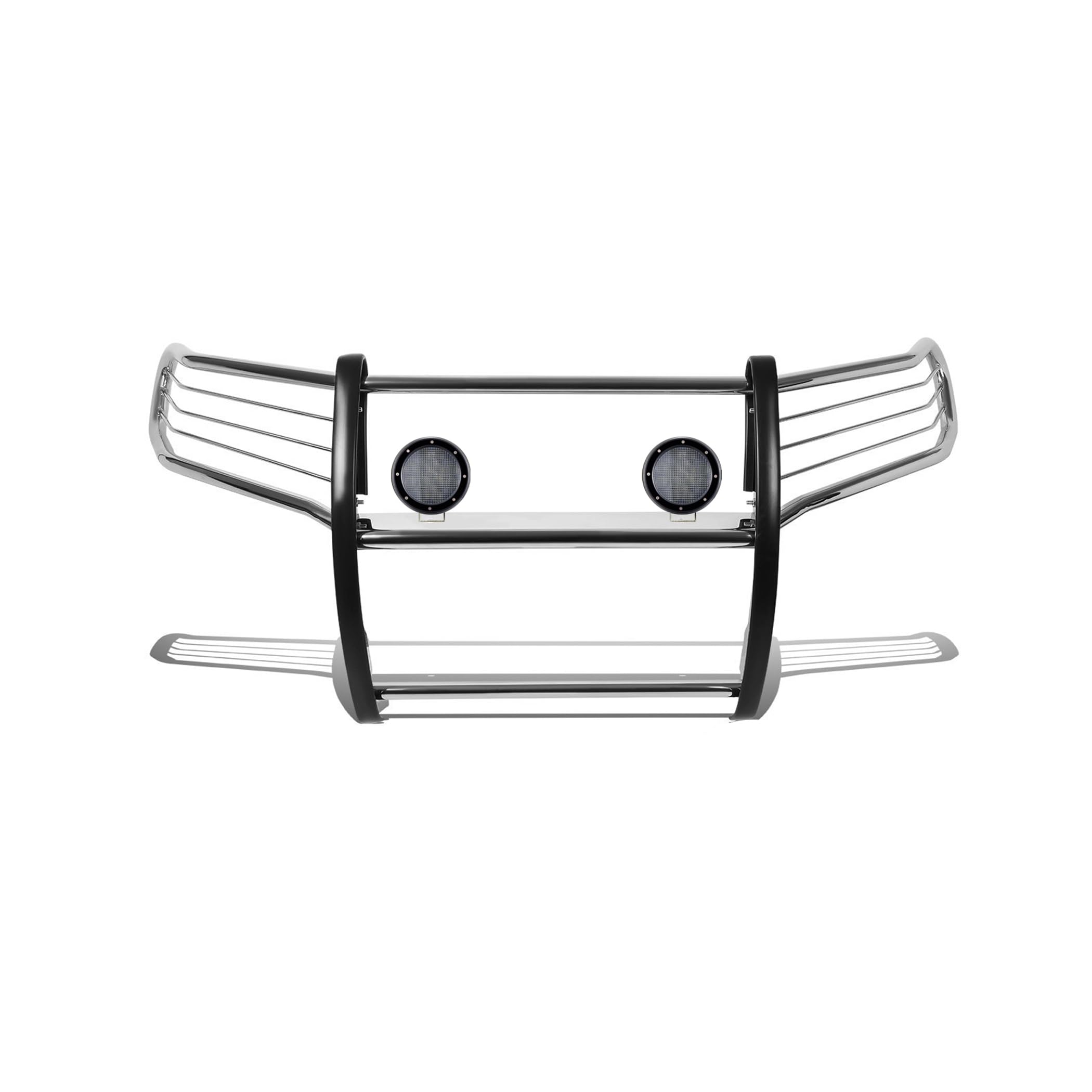 Bumper Guard Black Horse Grille Brush Modular Stainless Steel Come with Pair of 5.3" Dia.LED Lights with Black Trim Rings Compatible with 2010-2024 Toyota 4Runner-17TU31MSS-PLFB