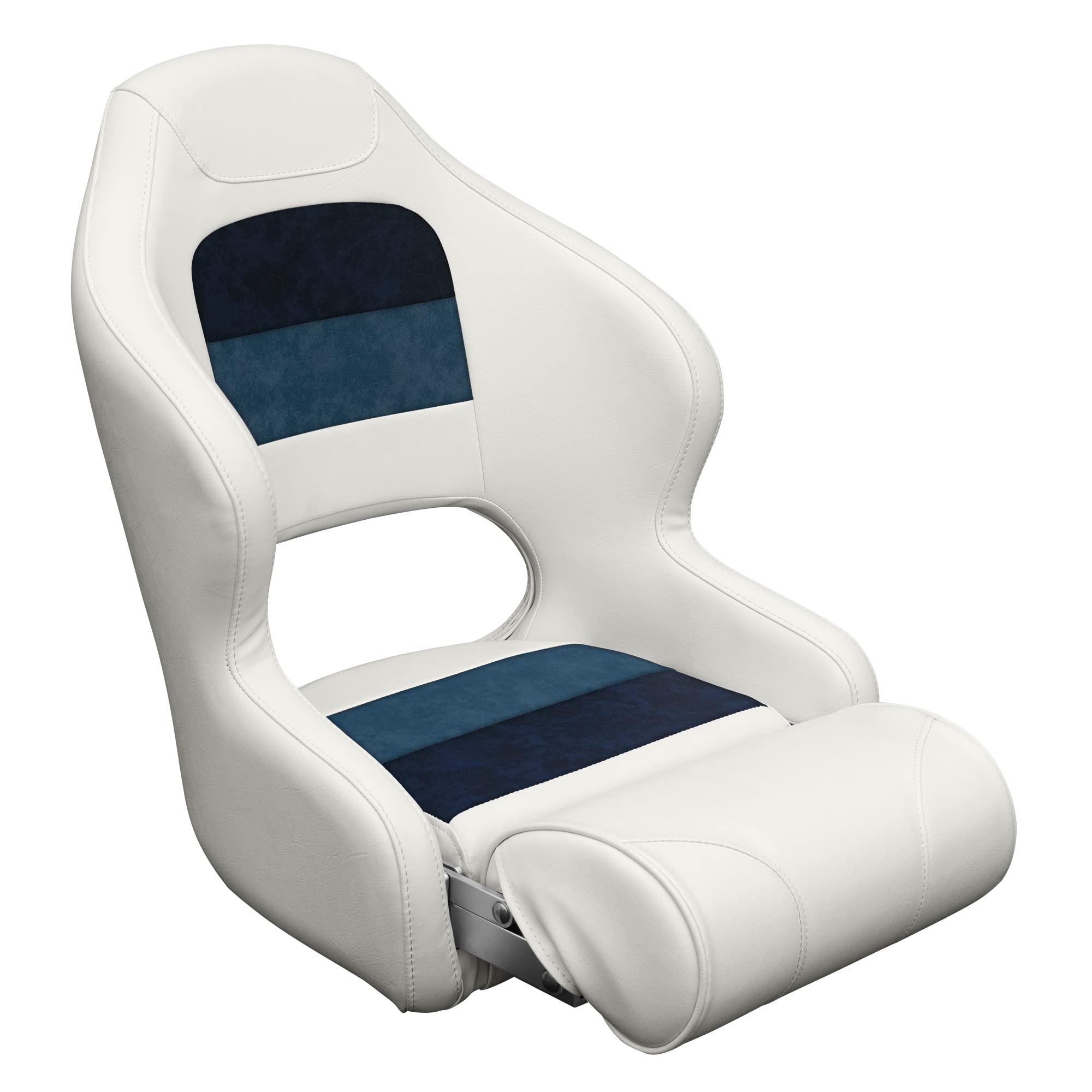 8WD3315-1008 Wise Deluxe Pontoon Series Bucket Seat with Bolster, White/Navy/Blue