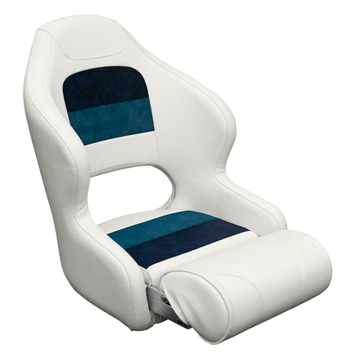 8WD3315-1008 Wise Deluxe Pontoon Series Bucket Seat with Bolster, White/Navy/Blue