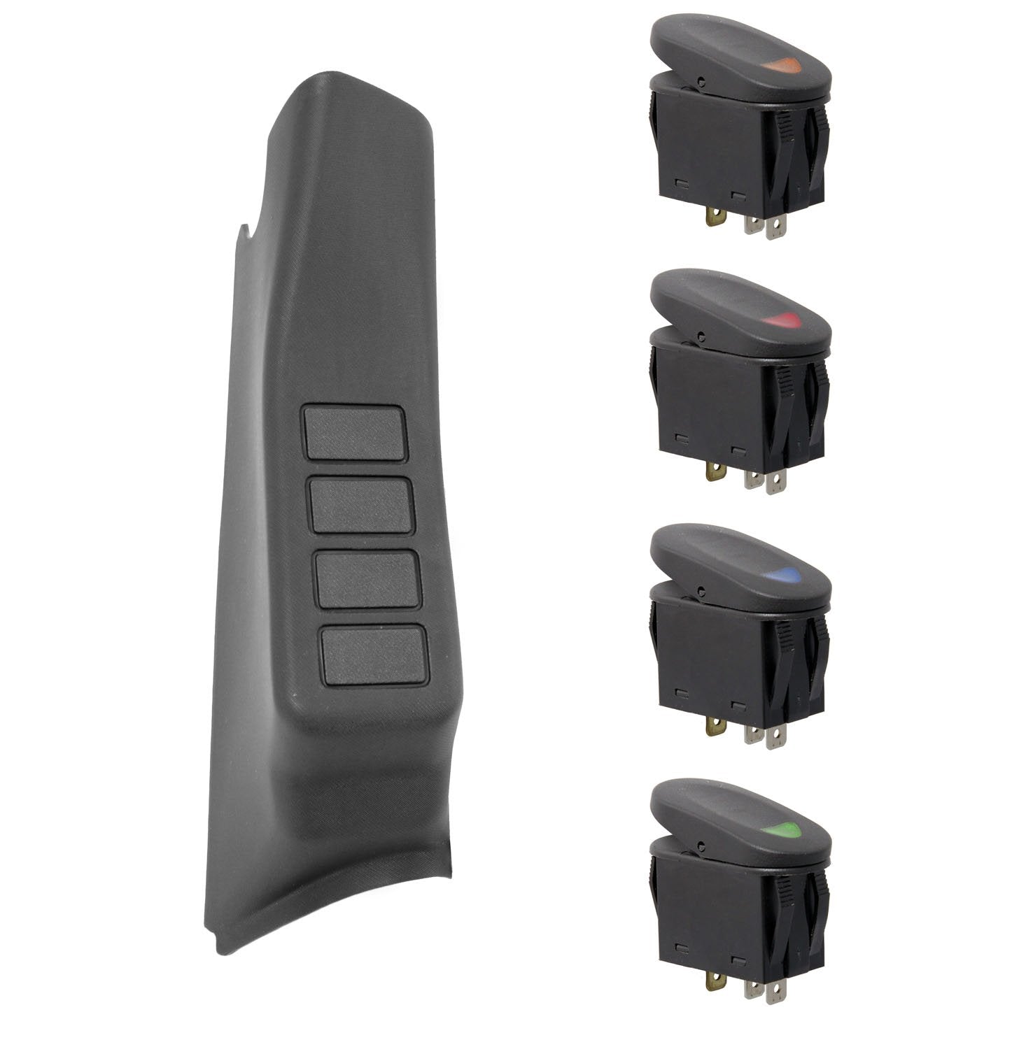 Rugged Ridge | A-Pillar Switch Pod Kit, 4 Switches, Black, RHD | 17235.87 | Fits 2007-2010 Jeep Wrangler JK