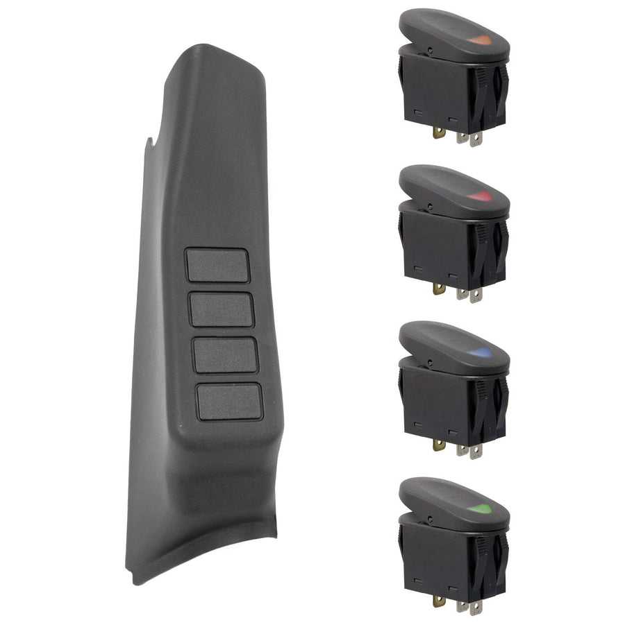 Rugged Ridge | A-Pillar Switch Pod Kit, 4 Switches, Black, RHD | 17235.87 | Fits 2007-2010 Jeep Wrangler JK