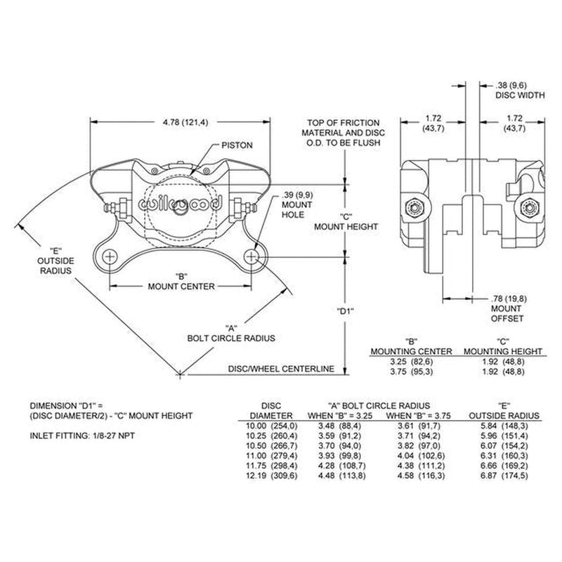 Dynalite 1.75" Single Wilwood Billet Brake Caliper