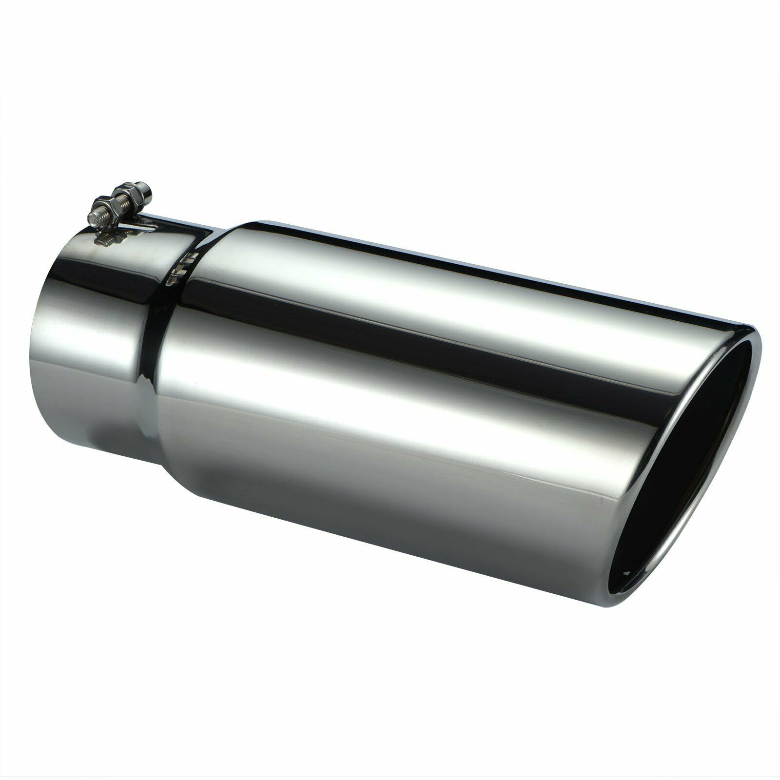 Exhaust Muffler Tip Black Horse, 5" inlet, 6" outlet and 15" Length Single Wall Stainless Steel Compatible with All Cars, Trucks and SUVs-MT-SC05-SS
