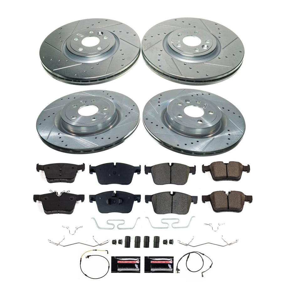 Power Stop Z23 Carbon-Fiber Ceramic Brake Pads and Drilled and Slotted Rotors Brake Kit Front and Rear