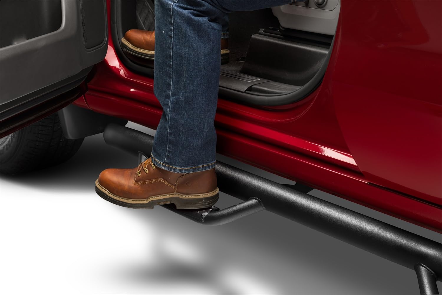 Textured Black N-Fab Nerf Steps | Wheel-to-Wheel w/ Bed Access | C1996CC-6-TX | Fits 2019-2022 Chevrolet/GMC 1500 (Next Generation) Crew Cab 5.7' Short Bed, SRW Gas / Diesel