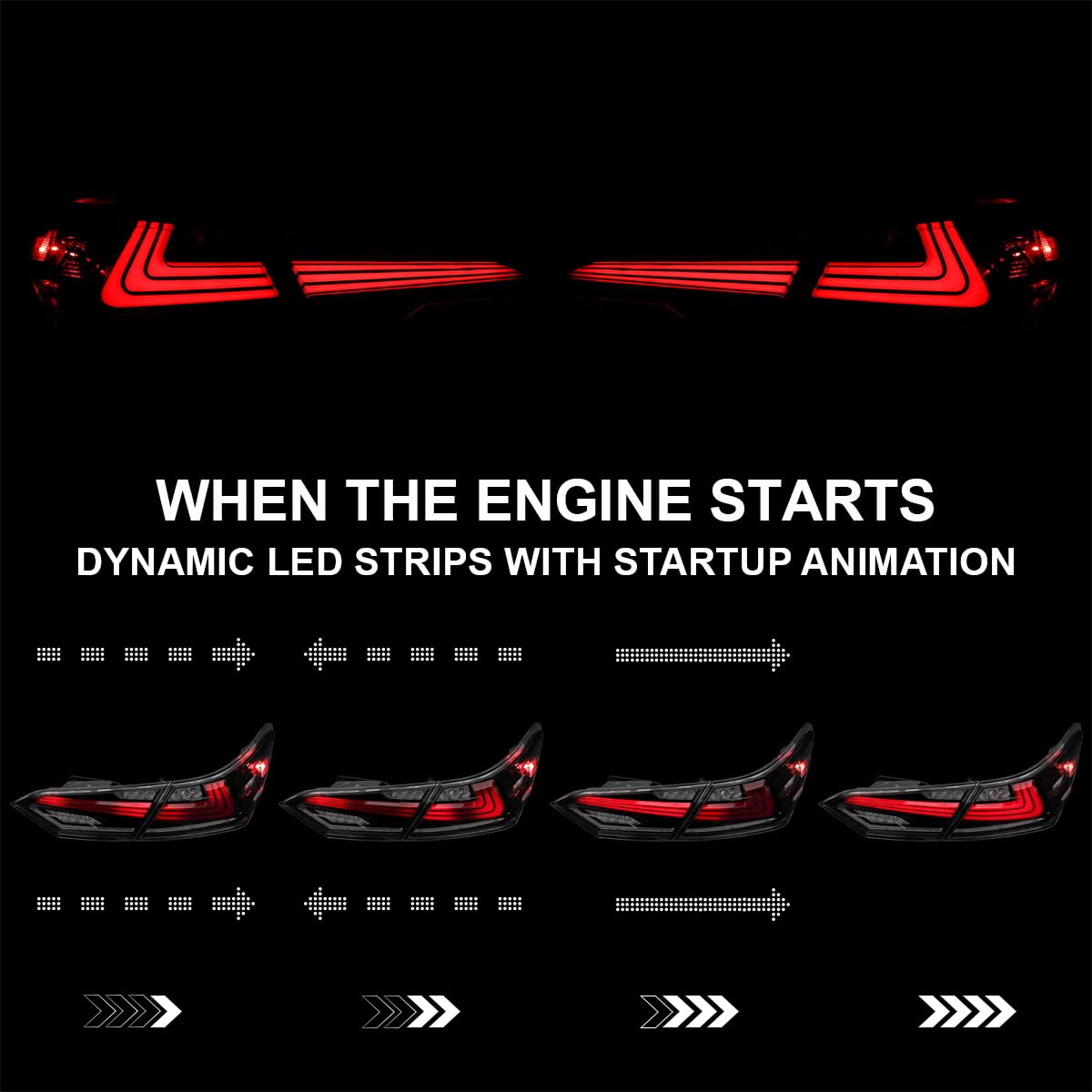 Jet Black SPEC-D TUNING Sequential Tail Lights w/LED Turn Signal and Startup Animation Compatible with 2018-2022 Toyota Camry, Left + Right Pair Assembly