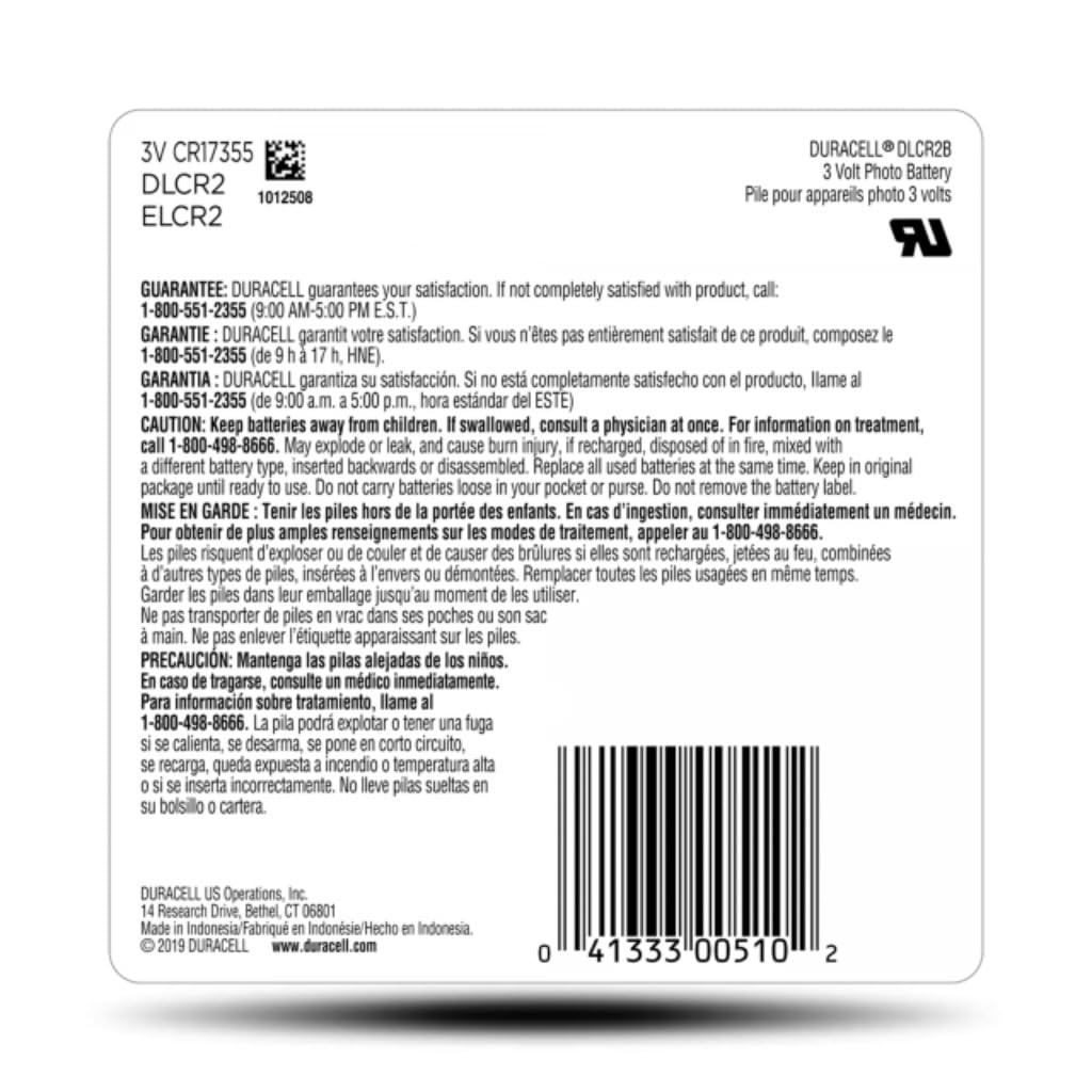 CR2 Duracell Ultra High Power Lithium Battery, 3V