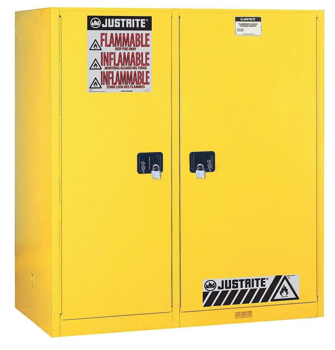 Sure-Grip Justrite 899270 Double-Duty Cabinet with Rollers, Self-Close, Yellow