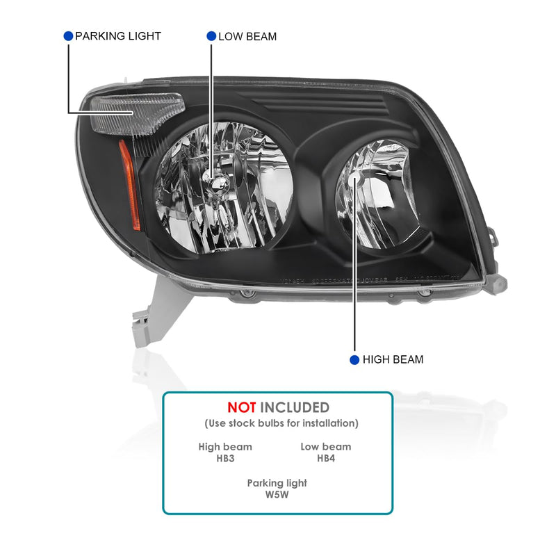 Black Headlights SPEC-D TUNING Compatible with 2003-2005 Toyota 4Runner, Left + Right Head Lamps Assembly