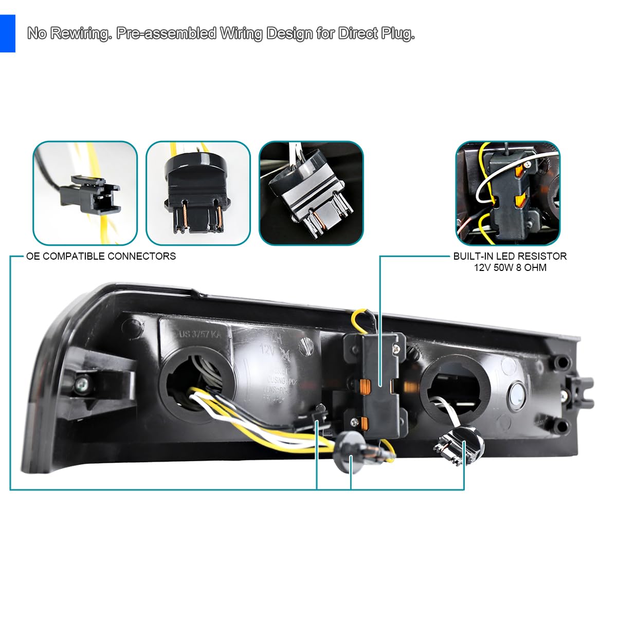 Black Smoke SPEC-D TUNING Full LED Corner Lights with Sequential Turn Signal, Compatible with 2004-2012 Chevy Colorado, Left + Right Pair Headlamps Assembly