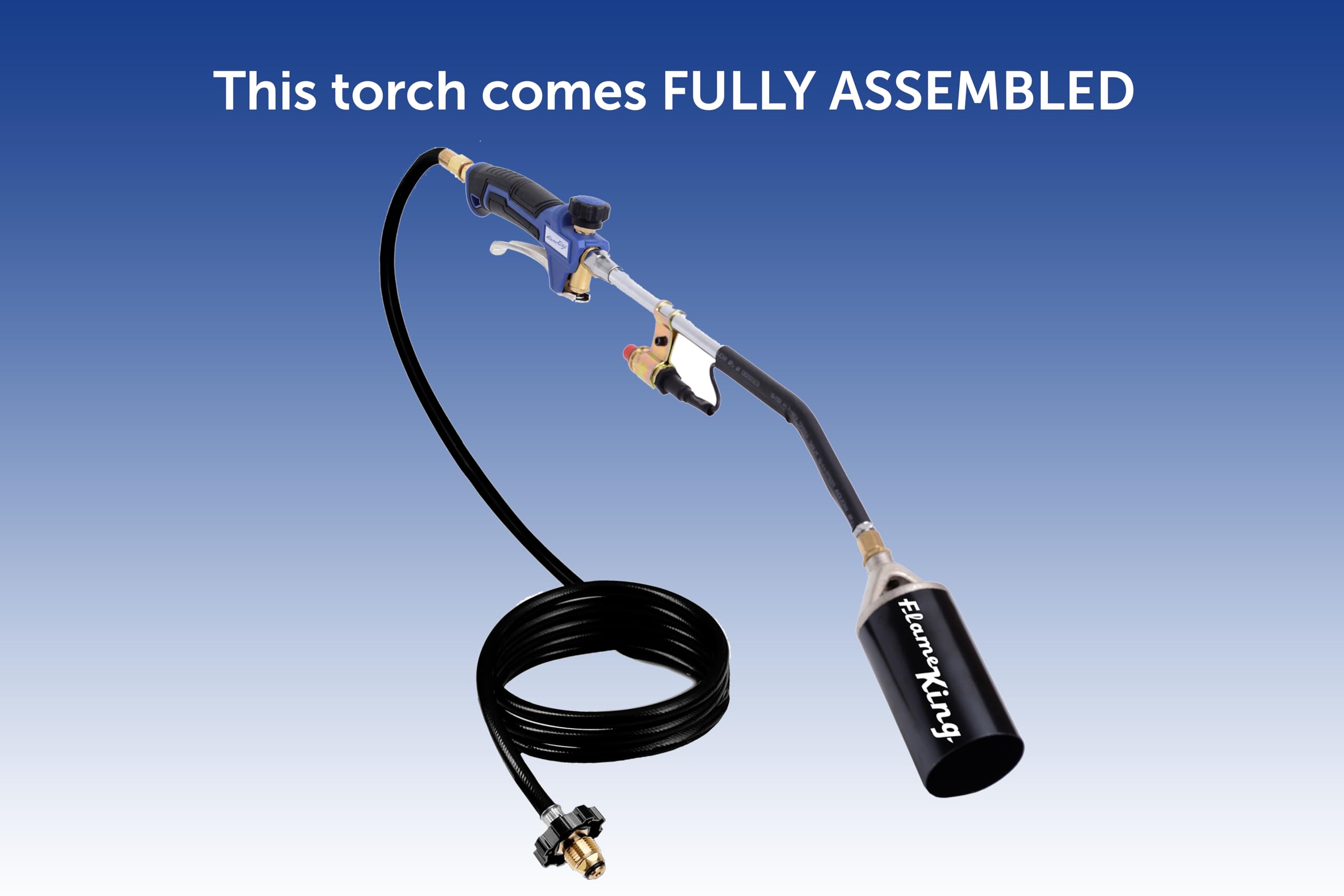Flame King Heavy Duty Propane Torch Kit Weed Burner, 340,000 BTU with Piezo Igniter (Self Igniting), with 10-ft Hose for Weed Burning, Melting Ice and Snow, and Roofing