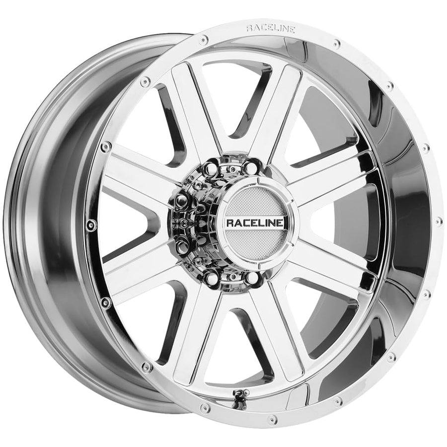 16X8"8X165.1 Bolt Pattern Raceline Wheels 940C HOSTAGE Wheel Chrome 0mm Offset/(4.5"B/S) 8 Spoke Aluminum Passenger Car Wheels, Full Size Replacement Chrome Car Rims