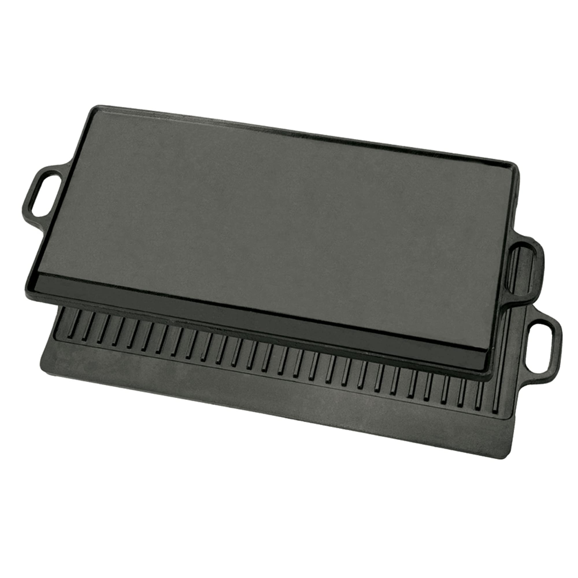 Bayou Classic 28-in Cast Iron Reversible Griddle Features Flat Side and Ribbed Grill Side Perfect For Large Batch Breakfast Burgers and Grilled Sandwiches Steaks and Chicken