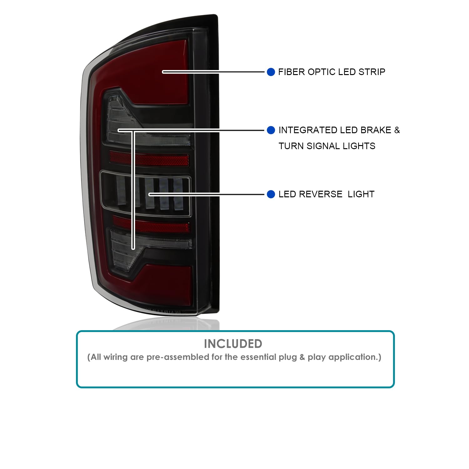 Black Smoke Tail Lights w/Red LED SPEC-D TUNING Compatible with 2007-2008 Dodge Ram 1500/2500 / 3500, Left + Right Pair Assembly