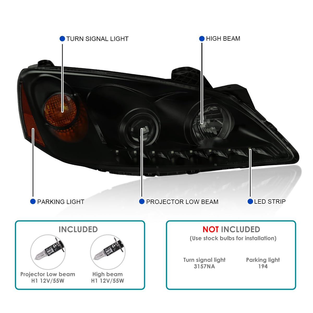 Black Smoke SPEC-D TUNING Projector Headlights w/LEDs Compatible with 2005-2010 Pontiac G6, Left + Right Pair Headlamps Assembly
