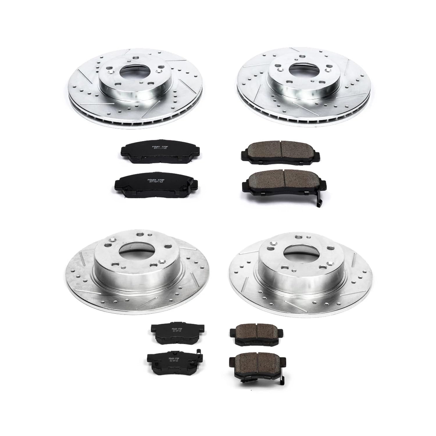 Power Stop K2557 Z23 Carbon Fiber Brake Pads Front and Rear with Drilled & Slotted Brake Rotors Kit For Honda Accord 2003-2007 [Model Specific]