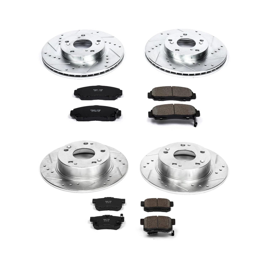 Power Stop K2557 Z23 Carbon Fiber Brake Pads Front and Rear with Drilled & Slotted Brake Rotors Kit For Honda Accord 2003-2007 [Model Specific]