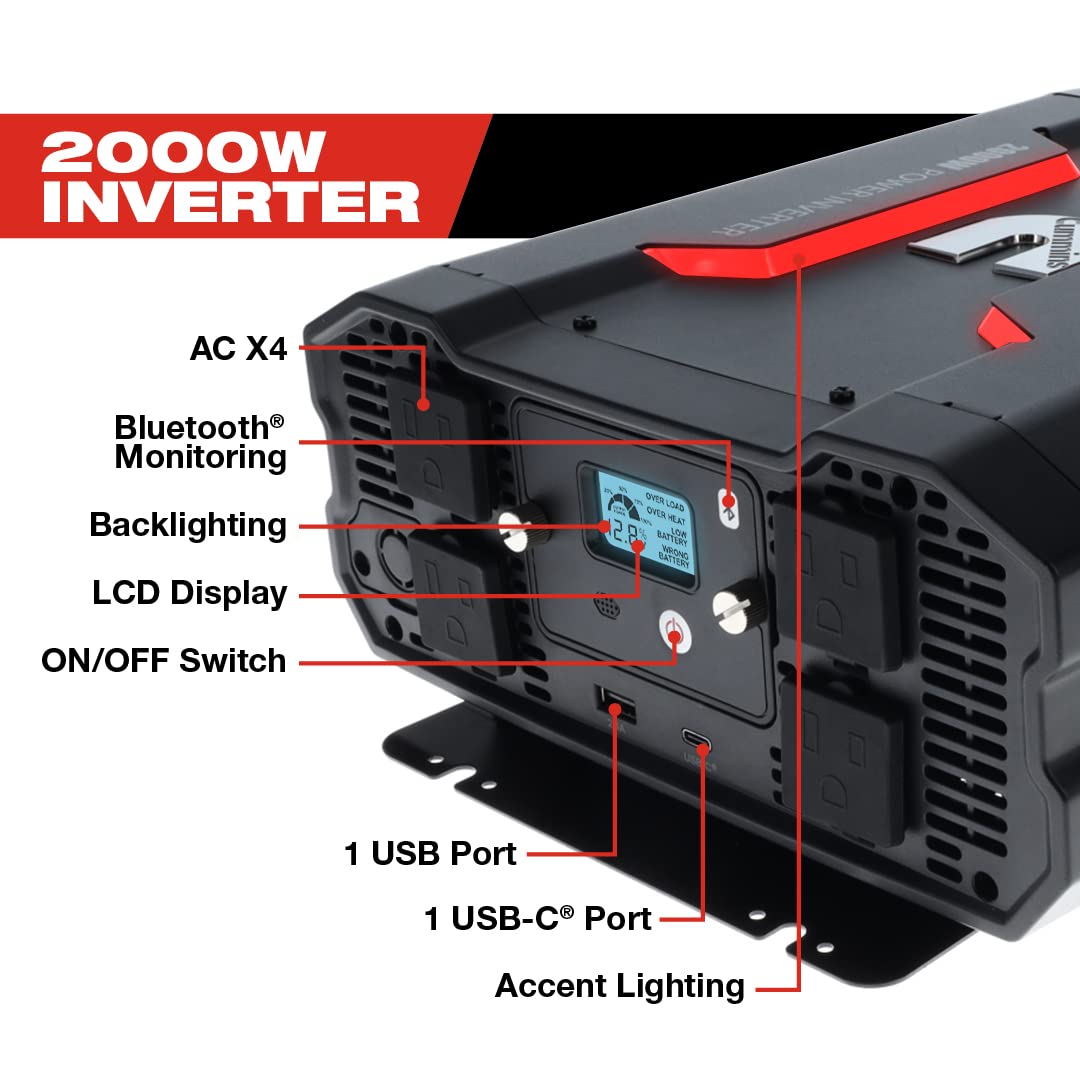 2000 Watts Cummins Inverter Modified Sine Wave Truck Inverter 12 Volts to 110 Volts Four AC Outlets Two USB Ports (Plus Full Cable Kit) - CMN2000W - Inverters for Vehicles, Van Life, Camping