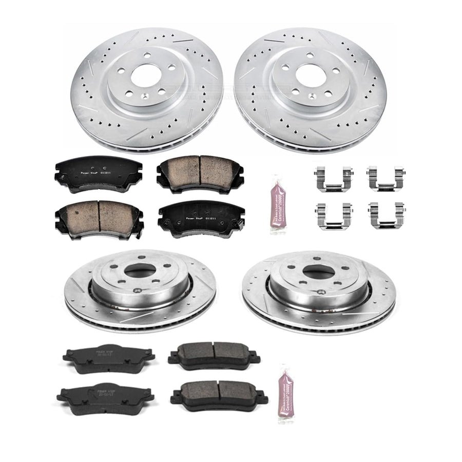 Power Stop K5949 Z23 Carbon Fiber Brake Pads Front and Rear with Drilled & Slotted Brake Rotors Kit For Chevrolet Caprice 2011-2017 [Model Specific]